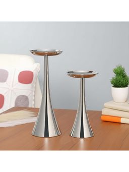 De Maison Decor - Aureus Silver Pillar Candle Holders (Pack of 2)