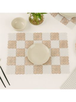 VIVALUXORA - Checks Flowers Rose Gold Table Placemats (Pack of 6)