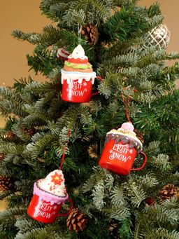 Little Surprise Box - Red Cream Hot Chocolate Cup Christmas Tree Ornaments (Pack of 3)