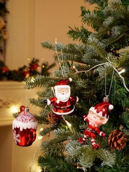 Little Surprise Box - Red Shiny Santa with Elf & Marshmallow Mug Christmas Tree Ornaments (Pack of 3)