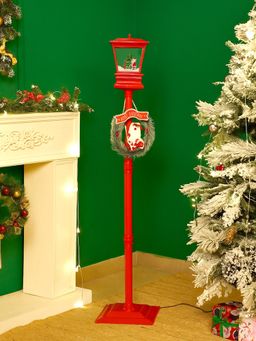Little Surprise Box - Red Santa with Tree & Deer Snowfall Lamp Post