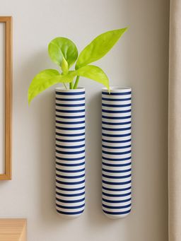 VarEesha - Green Door Navy Blue Spiral Ceramic Wall Planters (Pack of 2)