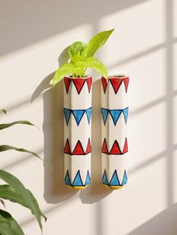 VarEesha - Green Door White Triangles Ceramic Wall Planters (Pack of 2)
