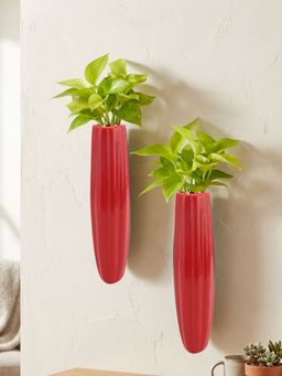 VarEesha - Green Door Red Oval Ceramic Wall Planters (Pack of 2)