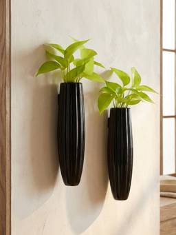 VarEesha - Green Door Black Oval Ceramic Wall Planters (Pack of 2)