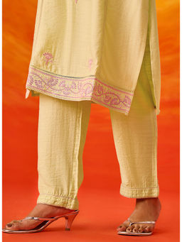 Lakshita - Kora Yellow Cotton Blend Embroidered Kurta and Pant with Dupatta