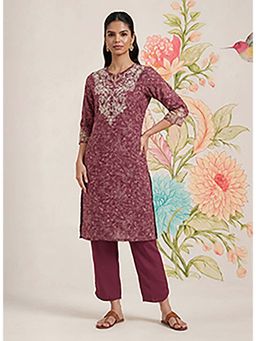 Lakshita - Iraavat Wine Embroidered Cotton Kurta and Pant