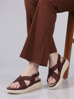 DENILL - Wine Women’S Crisscross Sandals Adjustable Buckle, Cushioned Sole, Casual Wear