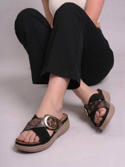DENILL - Black Women’S Crisscross Slip On Sandals Stylish Buckle Strap Casual Footwear