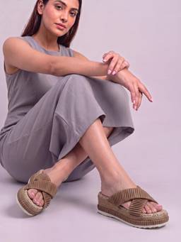 DENILL - Brown Women's Ribbed Strap Sandals