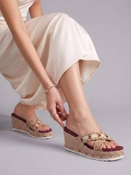 DENILL - Multi-Color Women's Cream Multicolor Braided Strap Platform Sandals