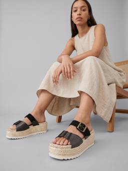 DENILL - Women'S Black Gold Buckle Strap Sandals