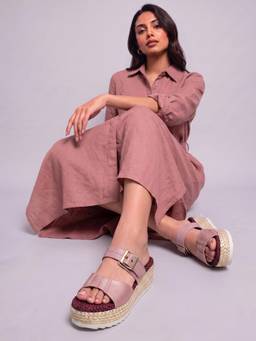 DENILL - Peach Women's Mauve Brass Buckle Sandals