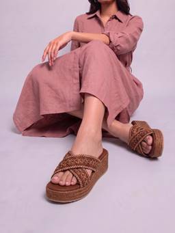 DENILL - Brown Women's Woven Platform Sandals