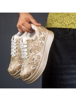 RETTROSE - Beige Khwaab Embellished Sneakers