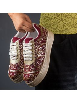 RETTROSE - Red Jashn Embellished Sneakers