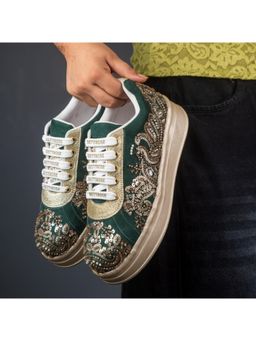 RETTROSE - Green Afsana Embellished Sneakers