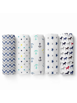 Haus & Kinder - Cotton Muslin Swaddle Wrap for New Born, 100 x 100 cm, (Pack of 5) - Multicolor