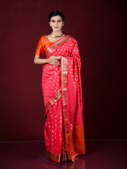 EXCLUSIVA - Pink Zari Woven Work Banarasi Saree with Unstitched Blouse