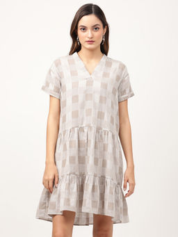 ELLE - Womens Grey Check Loose Fit Dress