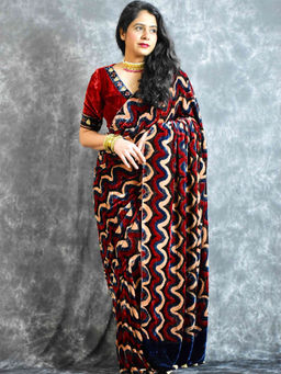 Sundarii - Sundari Tabassum - Ajrakh Silk Velvet Saree without Blouse
