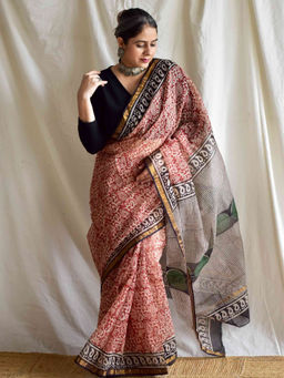 Sundarii - Sundari Kusum - Dabu Kota Doria Saree with Unstitched Blouse