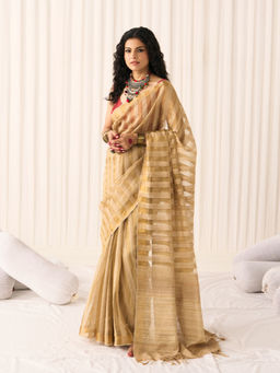 Five Point Five - Women's Hema Beige Woven Saree with Unstitched Blouse