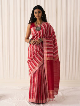 Five Point Five - Women's Pankti Red Printed Saree with Unstitched Blouse