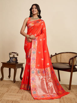 KALAASHREE - Pink Jacquard Sona Chandi pure zari work Saree with Unstitched Blouse