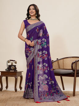 KALAASHREE - Bengani Cotton Printed Saree with Unstitched Blouse