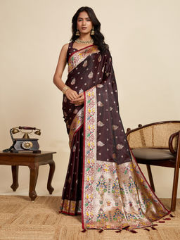 KALAASHREE - Maroon Silk Two Tone Paithani Saree with Unstitched Blouse