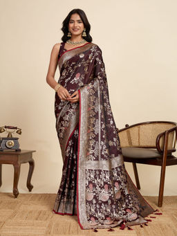 KALAASHREE - Maroon Silk Two Tone Paithani Saree with Unstitched Blouse