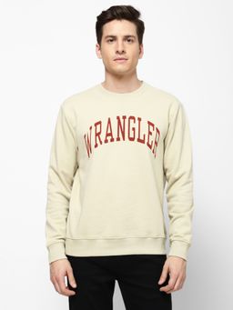 Wrangler - Men Embroidered Cream Sweatshirt (Regular)