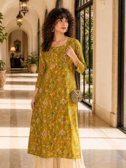 KAFTANIZE - Green Printed Long Kurta