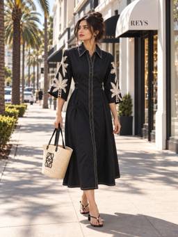 KAFTANIZE - Black Embroidered Midi Dress