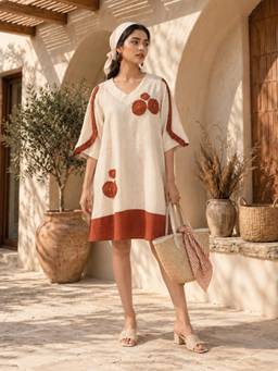 KAFTANIZE - Off White Embellished Knee Length Dress