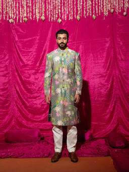 Chrkha - Bhado- Grey Sherwani and Dhoti with Kurta