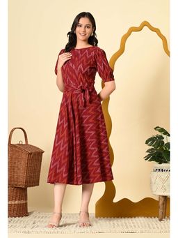 Diiwataa - Women Latest Boat Neck Royale4 Dress with Belt (Set of 2)