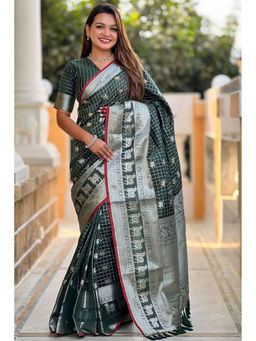 SGF11 - Dark Green Women Kanjivaram Soft Silk Saree with Unstitched Blouse