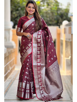 SGF11 - Maroon Women Kanjivaram Soft Silk Saree with Unstitched Blouse