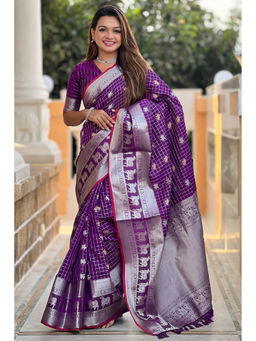 SGF11 - Purple Women Kanjivaram Soft Silk Saree with Unstitched Blouse