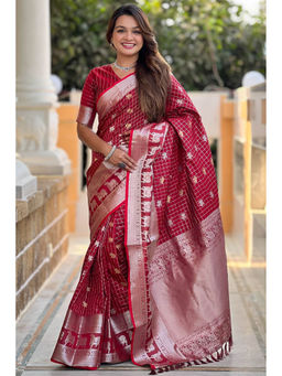 SGF11 - Red Women Kanjivaram Soft Silk Saree with Unstitched Blouse