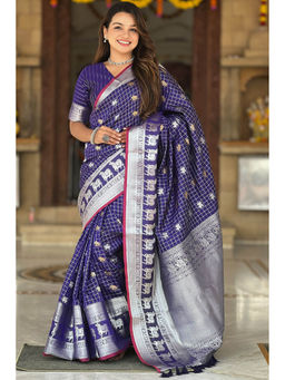 SGF11 - Royal Blue Women Kanjivaram Soft Silk Saree with Unstitched Blouse