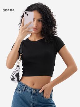 The Souled Store - Originals Ribbed Rich Black Womens Crop Tops