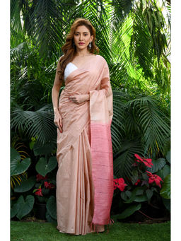 Beatitude - Beige Kota Handwoven Banswara Silk Saree with Unstitched Blouse