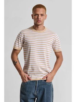 Snitch - Men Beige Stripes T-Shirt