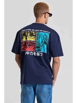 Snitch - Men Navy Blue Graphic T-Shirt