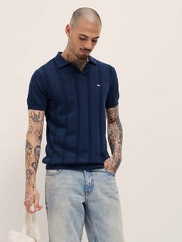 The Bear House - Men Navy Blue Stripes Polo T-Shirt