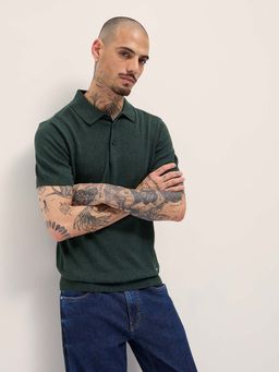 The Bear House - Men Green Solid Polo T-Shirt