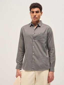 The Bear House - Men Grey Solid Shirt